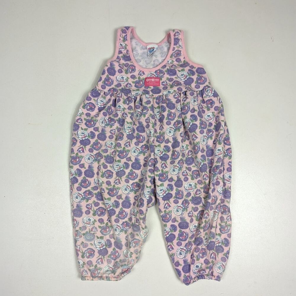 Vtg 90s Oshkosh Bgosh Pink Floral Bubble Romper Sweat 3T